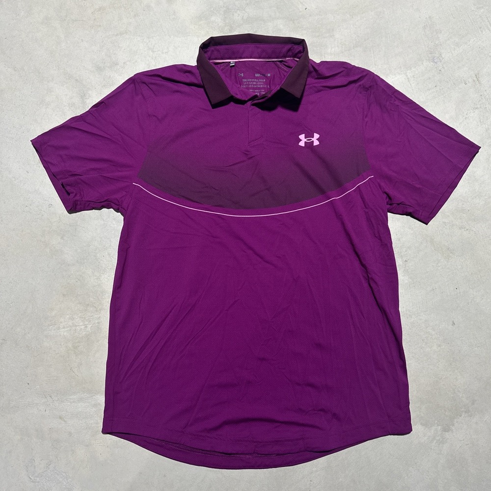 Under Armour Iso-Chill Polo Men's SZ M Loose Fit Short Sleeve Purple Golf Perfor